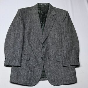 Vtg 90s Towncraft 43R 44R Gray Herringbone Tweed Wool Blazer Jacket Sport Coat‎